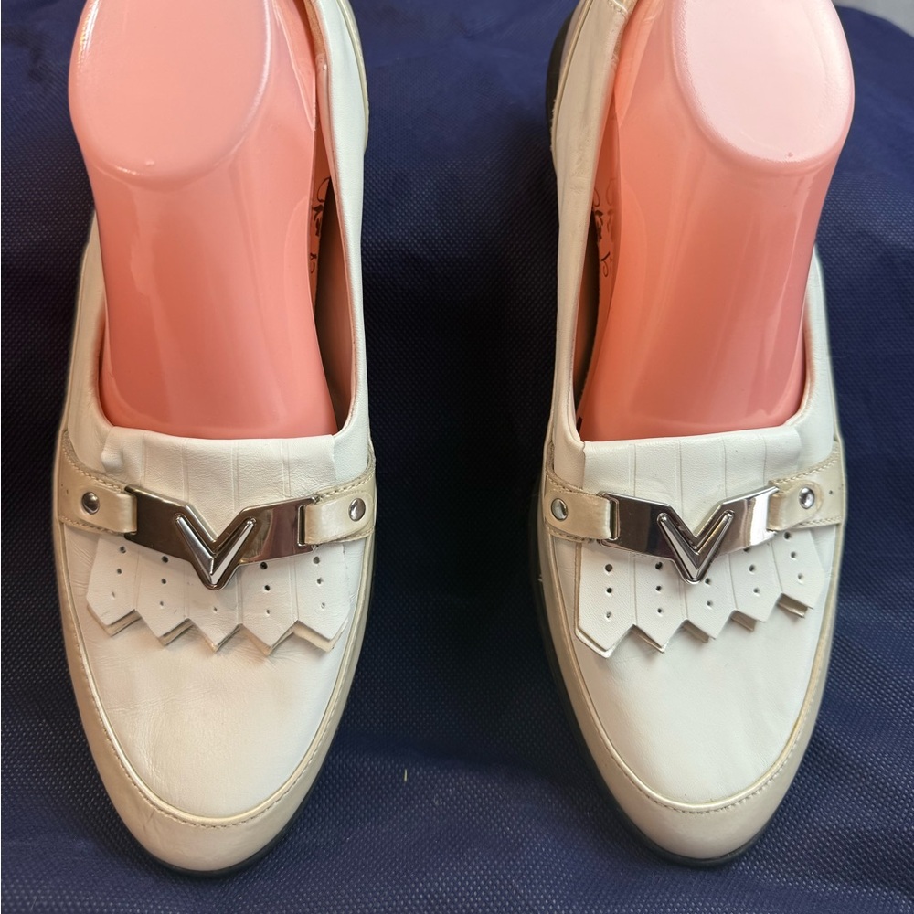 Women’s Cream and tan Golf Loafers with Silver Accent